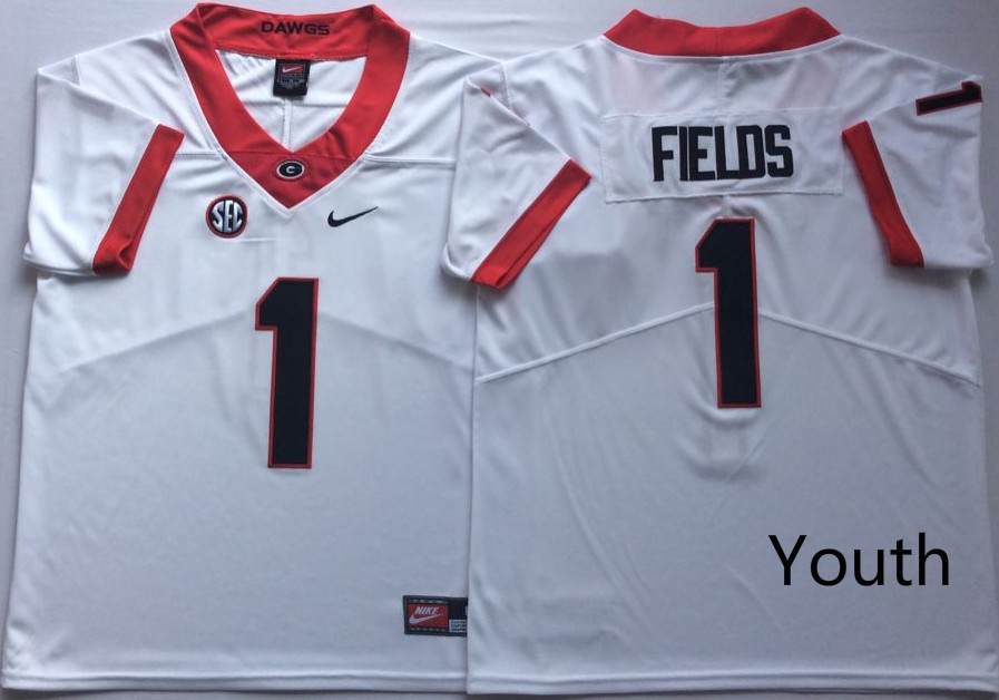 NCAA Youth Georgia Bulldogs White #1 FIELDS jerseys->youth ncaa jersey->Youth Jersey